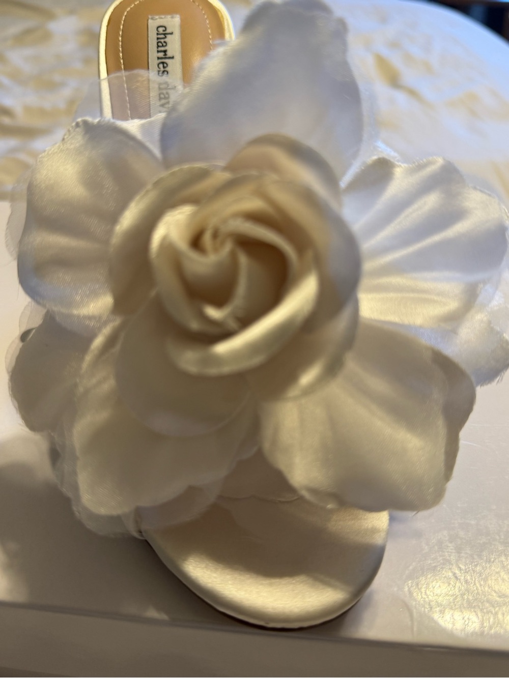 Ivory Satin Floral Slide Mules - Picture 4 of 9